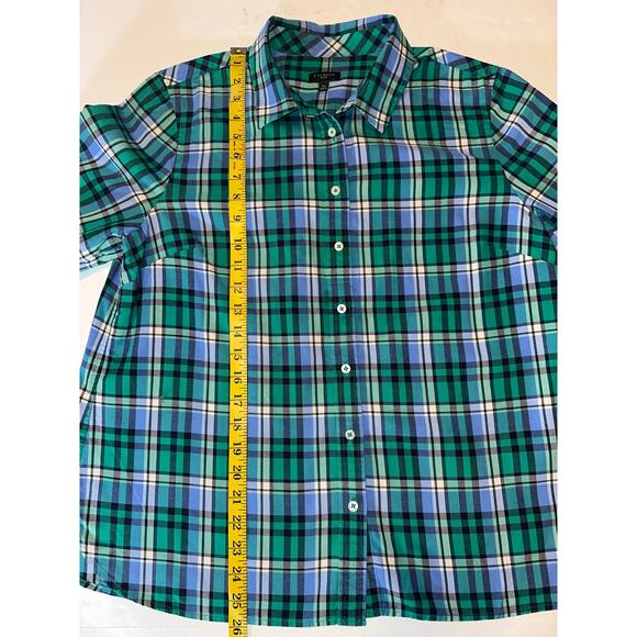Talbots Button Up Shirt Womens Size Lp Green Plaid Work Career Tartan Blouse Top - Picture 3 of 6